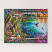 Bezaubernde Waldlandschaft mit farbenfrohen Vögeln Puzzle (Horizontal)