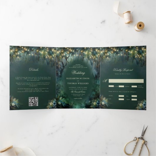 Bezaubernde Waldlandschaften-Märchenmärchen Dreifach Gefaltete Einladung (Innenseite)