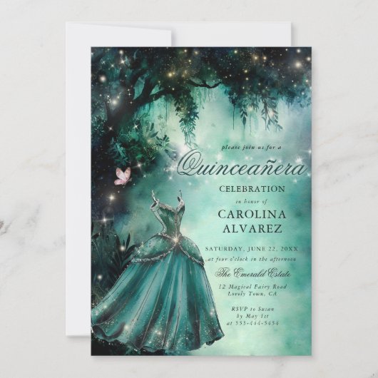 Bezaubernde Waldlichter Prinzessin Quinceanera Einladung (Vorderseite)