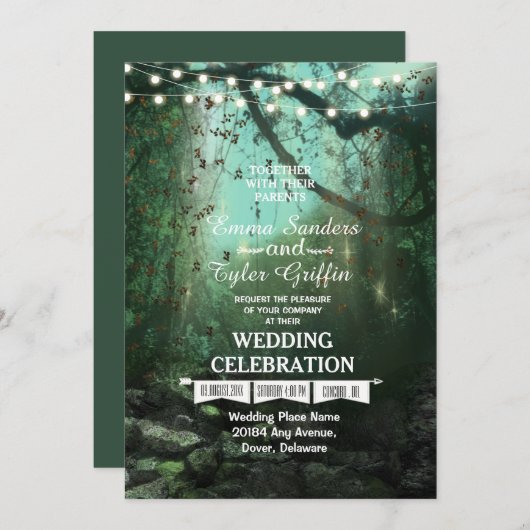 Bezaubernde Waldlichter Rustikale Hochzeitseinladu Einladung (Vorne/Hinten)