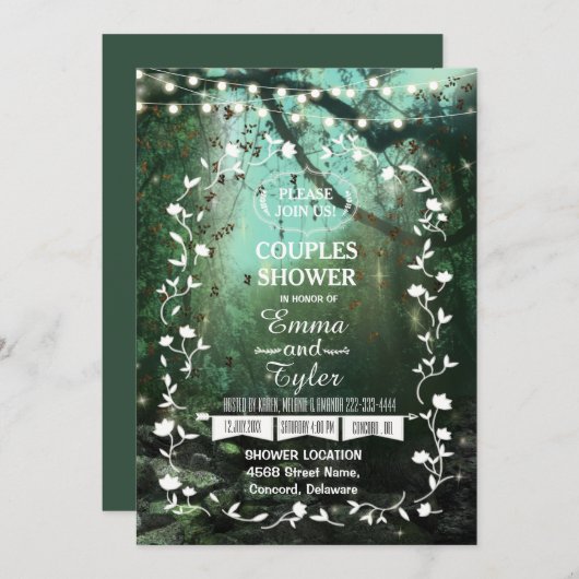 Bezaubernde Waldlichter Rustikale Paare Dusche Einladung (Vorne/Hinten)