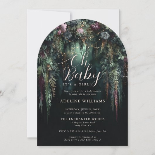 Bezaubernde Waldmädchen-Arch-Babydusche Einladung (Vorderseite)