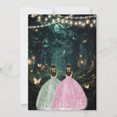 Bezaubernde Waldmagen Grün Rosa Twins Quinceañera Einladung (Rückseite)