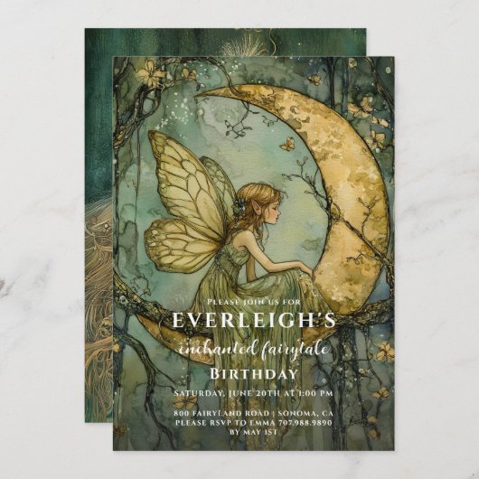 Bezaubernde Waldmärsche Crescent Moon Geburtstag Einladung (Vorne/Hinten)