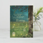 Bezaubernde Waldmason Jar Fireflies Hochzeit Einladung (Stehend Vorderseite)