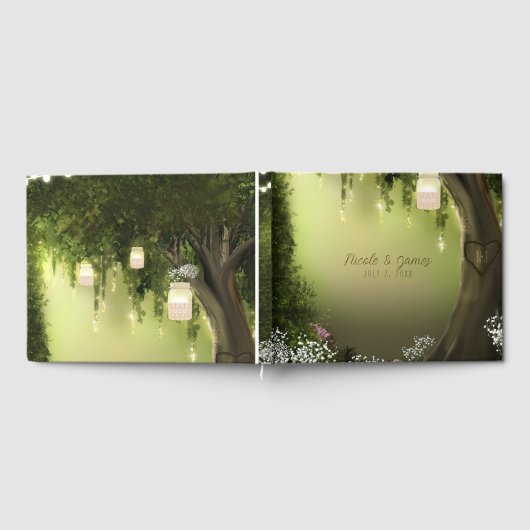 Bezaubernde Waldmason Jar Lights Blumenhochzeit Gästebuch (Voll)