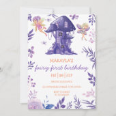 Bezaubernde Waldmauer Fairy mauve Floral Girl Gebu Einladung (Vorderseite)