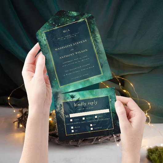 Bezaubernde waldromantische Waldhochzeit All In One Einladung