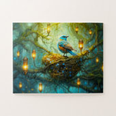 Bezaubernde Waldszene mit Vogel und Laternen Puzzle (Horizontal)