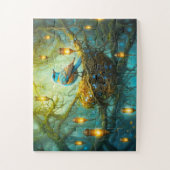 Bezaubernde Waldszene mit Vogel und Laternen Puzzle (Vertikal)