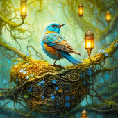 Bezaubernde Waldszene mit Vogel und Laternen Puzzle