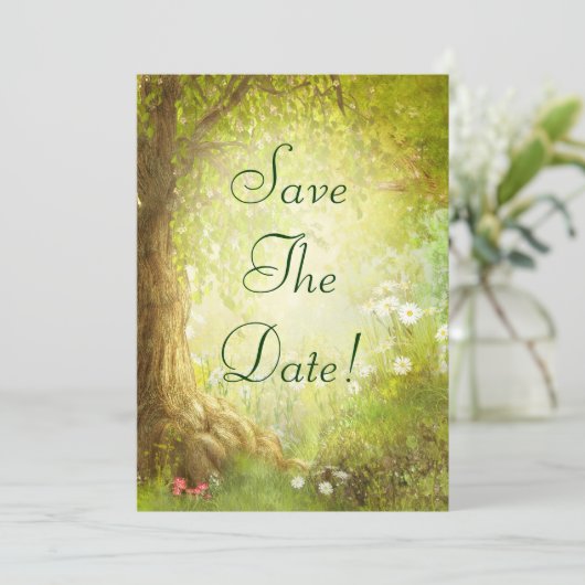 Bezaubernde Waldszene Save the Date Hochzeit (Stehend Vorderseite)
