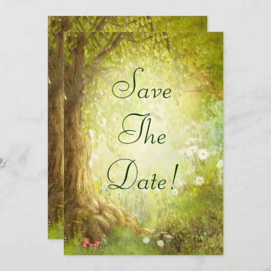 Bezaubernde Waldszene Save the Date Hochzeit (Vorne/Hinten)