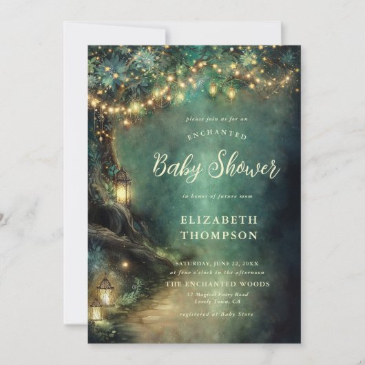Bezaubernde waldzaubernde Lanterns Fee Babydusche Einladung (Vorderseite)