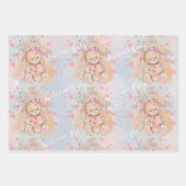 Bezaubernde Wasserfarbe Rosa Teddybären und Blume Geschenkpapier Set (Vorderseite 3)