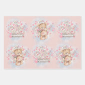 Bezaubernde Wasserfarbe Rosa Teddybären und Blume Geschenkpapier Set (Vorderseite 2)