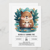 Bezaubernde Wasserfarben Capybara zum Geburtstag Einladung (Vorne/Hinten)