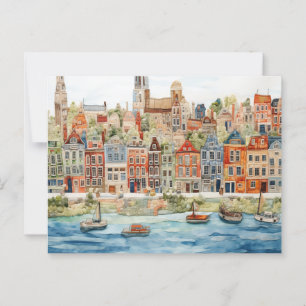 Bezaubernde Wasserfarben Stadt Belgiens Postkarte