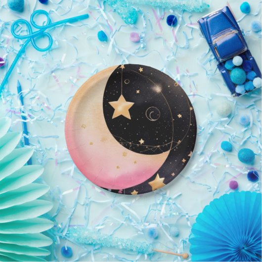 Bezaubernde Wasserfarbendusche für Mond und Sterne Pappteller (Party)