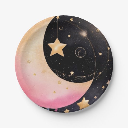 Bezaubernde Wasserfarbendusche für Mond und Sterne Pappteller (Vorderseite)