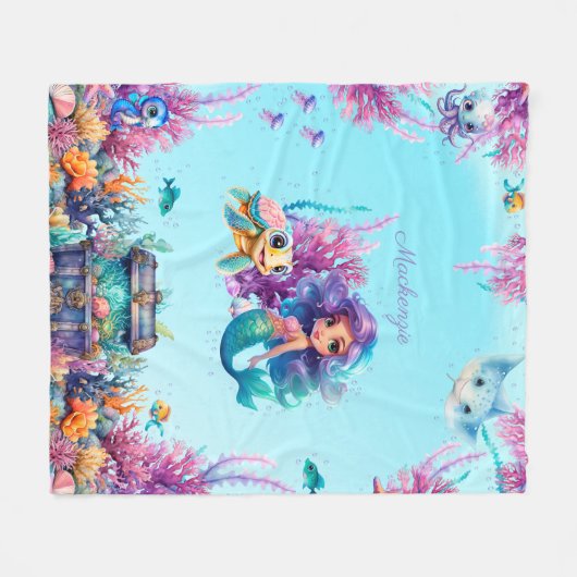 Bezaubernde WasserfarbenMeerjungfrau Personalisier Fleecedecke (Vorderseite (Horizontal))