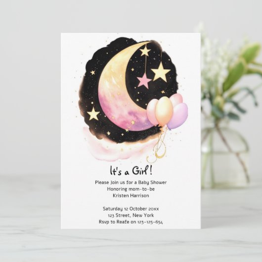 Bezaubernde Watercolor Celestial Girl Babydusche Einladung (Stehend Vorderseite)