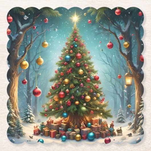 Bezaubernde Weihnachten im Wald: Baum Untersetzer (Vorderseite)