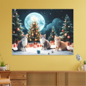 Bezaubernde Weihnachtsnacht mit Kätzchen Leinwanddruck (Insitu (Wohnzimmer))
