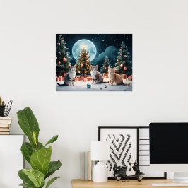 Bezaubernde Weihnachtsnacht mit Kätzchen Poster