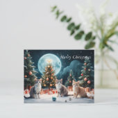 Bezaubernde Weihnachtsnacht mit Kätzchen Postkarte (Stehend Vorderseite)