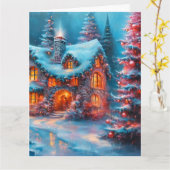 Bezaubernde Weihnachtsstein-Hütte Karte (Gelbe Blume)