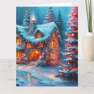 Bezaubernde Weihnachtsstein-Hütte Karte