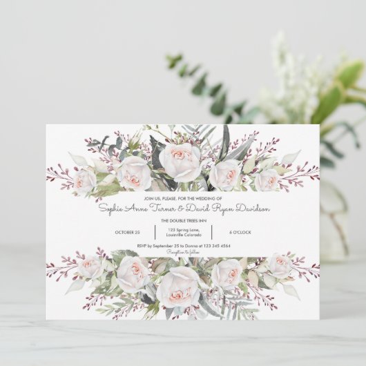 Bezaubernde weiße Blume im Aquarell Einladung (Stehend Vorderseite)