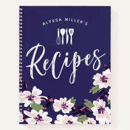 Bezaubernde weiße Blume Navy Blue Rezepte Notizblock