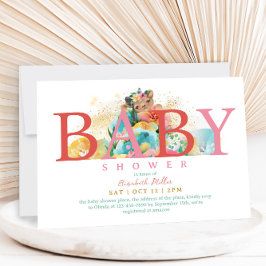 Bezaubernde Whimsical Pink Letters Baby Girl Dusch Einladung