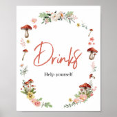 Bezaubernde Wildblume Mushroom Babydusche Getränke Poster (Vorne)
