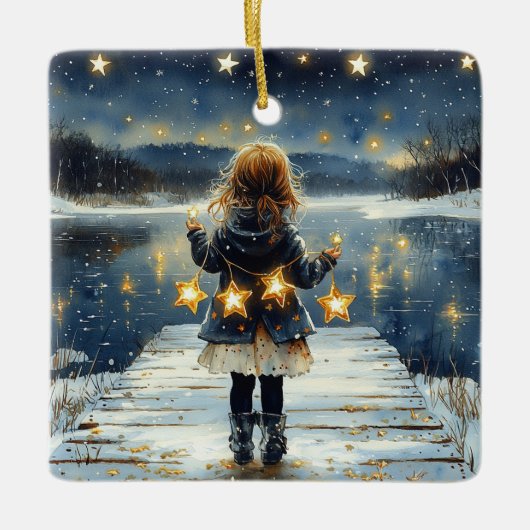 Bezaubernde Winternachtsstars Kinder Weihnachten Keramikornament (Vorderseite)