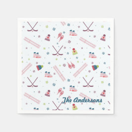 Bezaubernde Wintersportarten pink blau Serviette