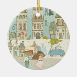 Bezaubernde Winterstadtlandschaft Keramik Ornament