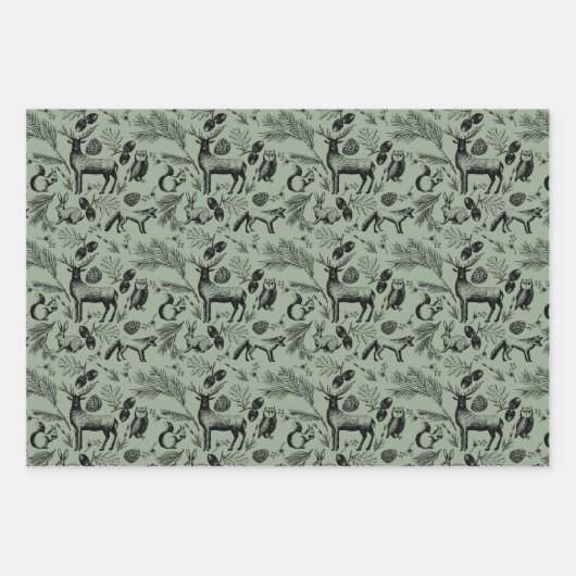 Bezaubernde Winterwaldtiere Xmas handGezeichnet Geschenkpapier Set (Vorderseite 2)