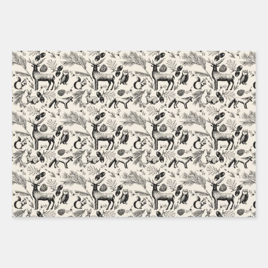 Bezaubernde Winterwaldtiere Xmas handGezeichnet Geschenkpapier Set (Vorderseite 3)