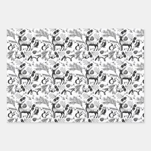 Bezaubernde Winterwaldtiere Xmas handGezeichnet Geschenkpapier Set (Vorderseite)