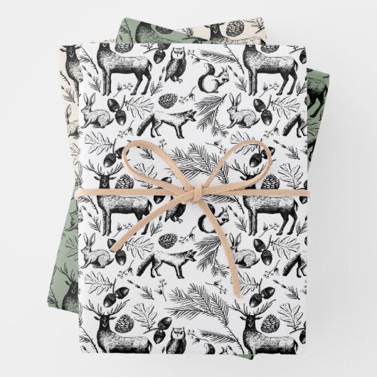 Bezaubernde Winterwaldtiere Xmas handGezeichnet Geschenkpapier Set (Beispiel)
