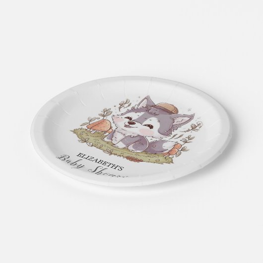 Bezaubernde Wolf Baby-Dusche Pappteller (Schrägansicht)