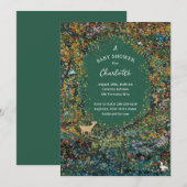 Bezaubernde Woodland Forest Green Baby Dusche Einladung (Vorne/Hinten)