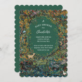 Bezaubernde Woodland Forest Green Baby Dusche Einladung (Vorne/Hinten)