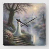 Bezaubernder Burggarten mit Prinzessin Quadratische Wanduhr (Vorderseite)