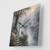 Bezaubernder Burggarten mit Prinzessin Quadratische Wanduhr (Winkel)