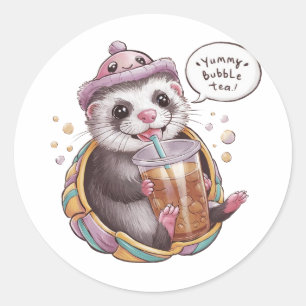 Bezaubernder Cartoon Domestic Ferret: Gemütliches Runder Aufkleber