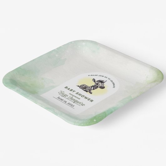 Bezaubernder Cartoon Zebra Babydusche Pappteller (Gewinkelt)